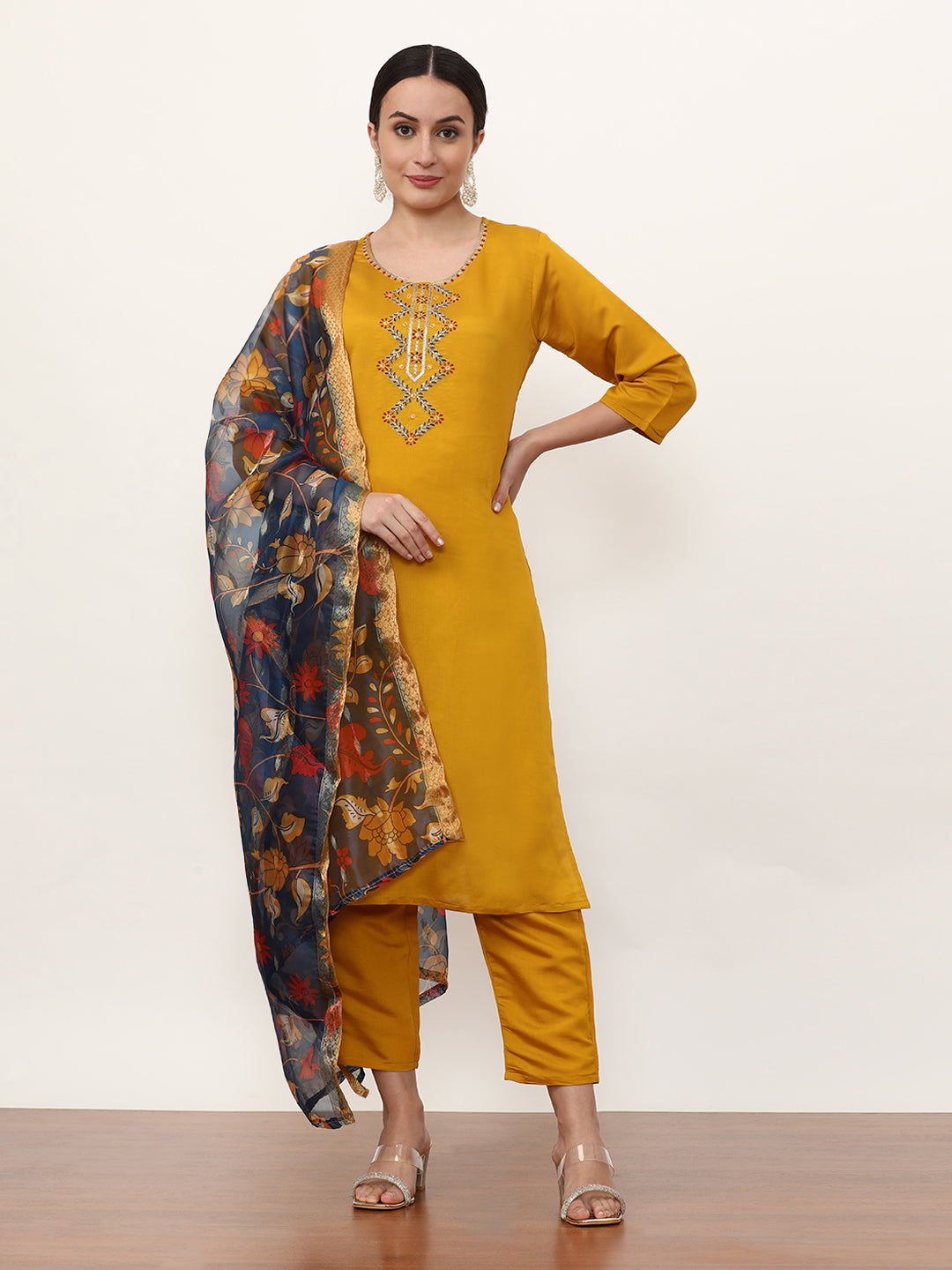 Embroidered Ethnic Motifs Kurta Sets With Dupatta