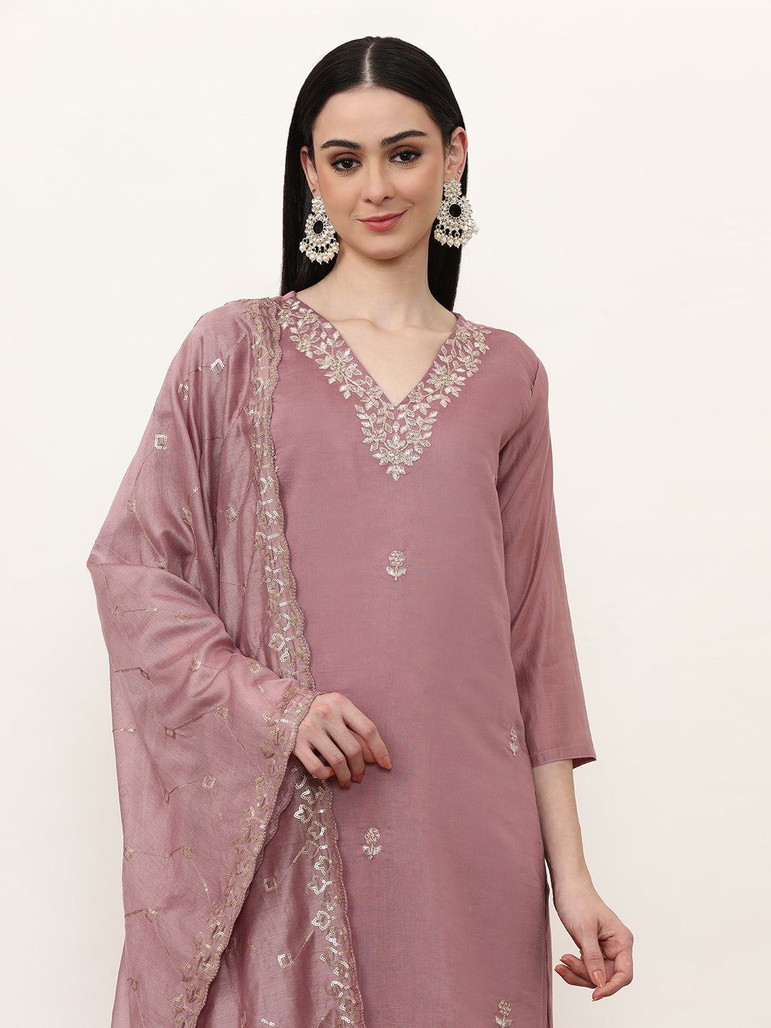 Embroidered Ethnic Motifs Kurta Sets With Dupatta