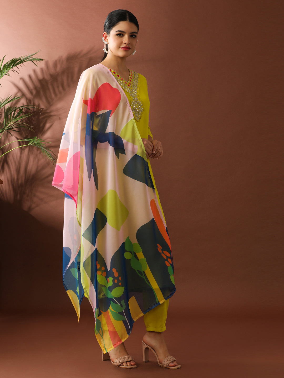 Floral Embroidered Straight Kurta & Trousers Sets