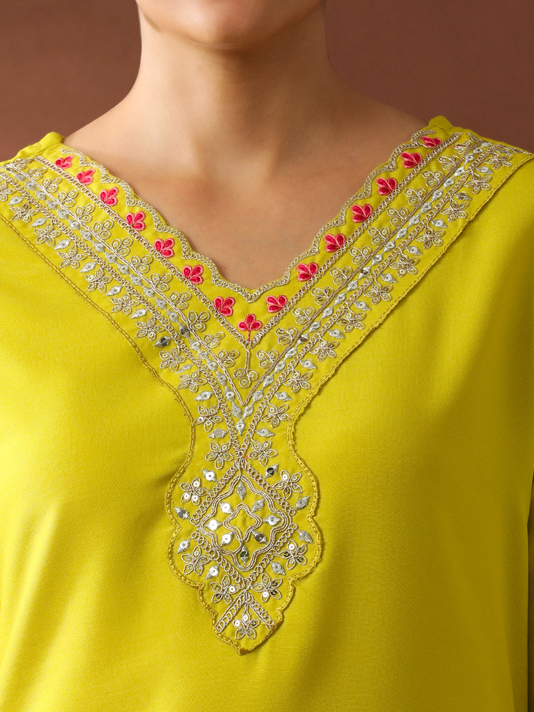 Floral Embroidered Straight Kurta & Trousers Sets