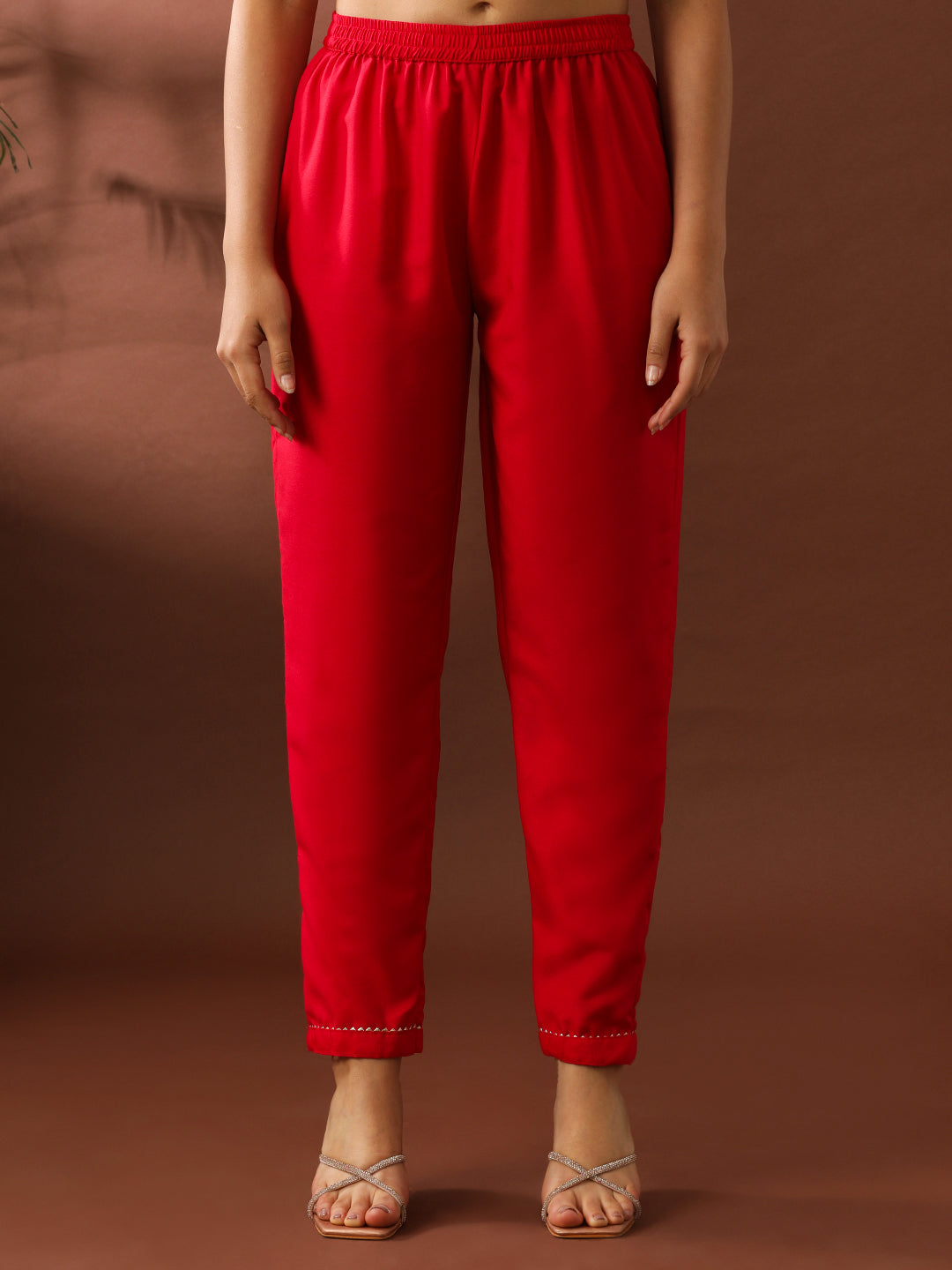 Solid Embroidered Straight Kurta & Trousers Sets