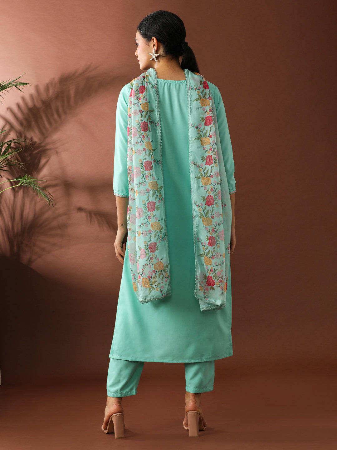Floral Embroidered Straight Kurta & Trousers Sets