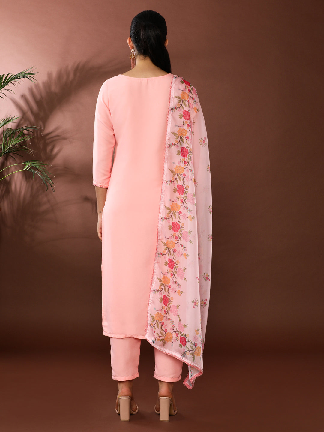 Floral Embroidered Straight Viscose Rayon Kurta & Trousers Sets
