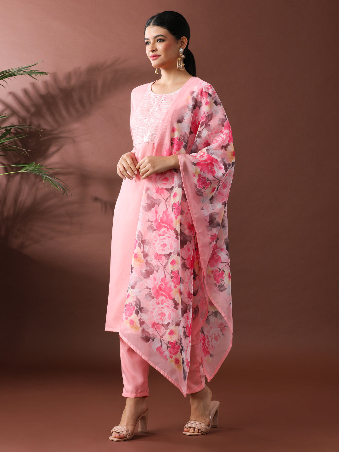 Floral Embroidered Straight Kurta & Trousers Sets