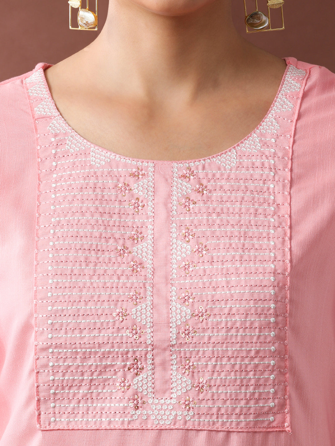 Floral Embroidered Straight Kurta & Trousers Sets