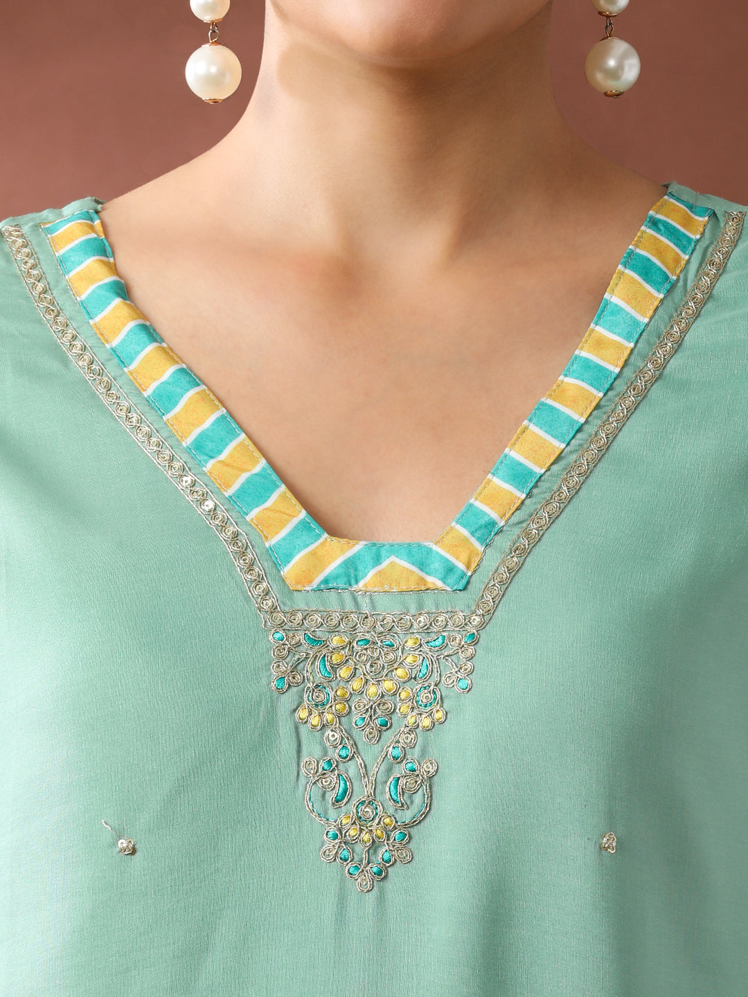 Floral Embroidered Straight Kurta & Trousers Sets