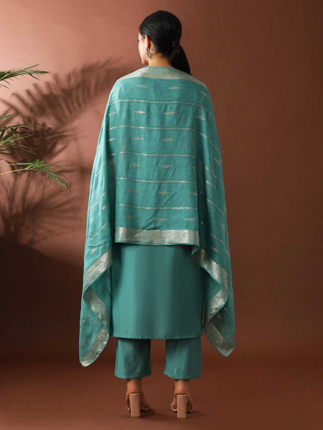 Floral Embroidered Straight Chanderi Cotton Kurta & Trousers Sets