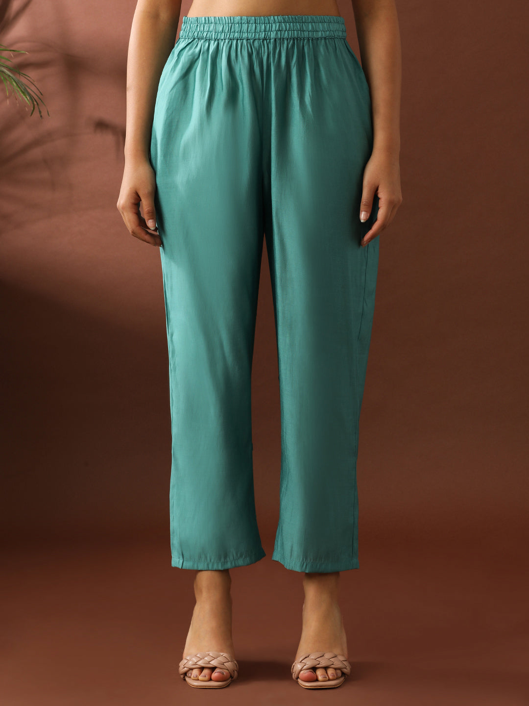 Floral Embroidered Straight Chanderi Cotton Kurta & Trousers Sets