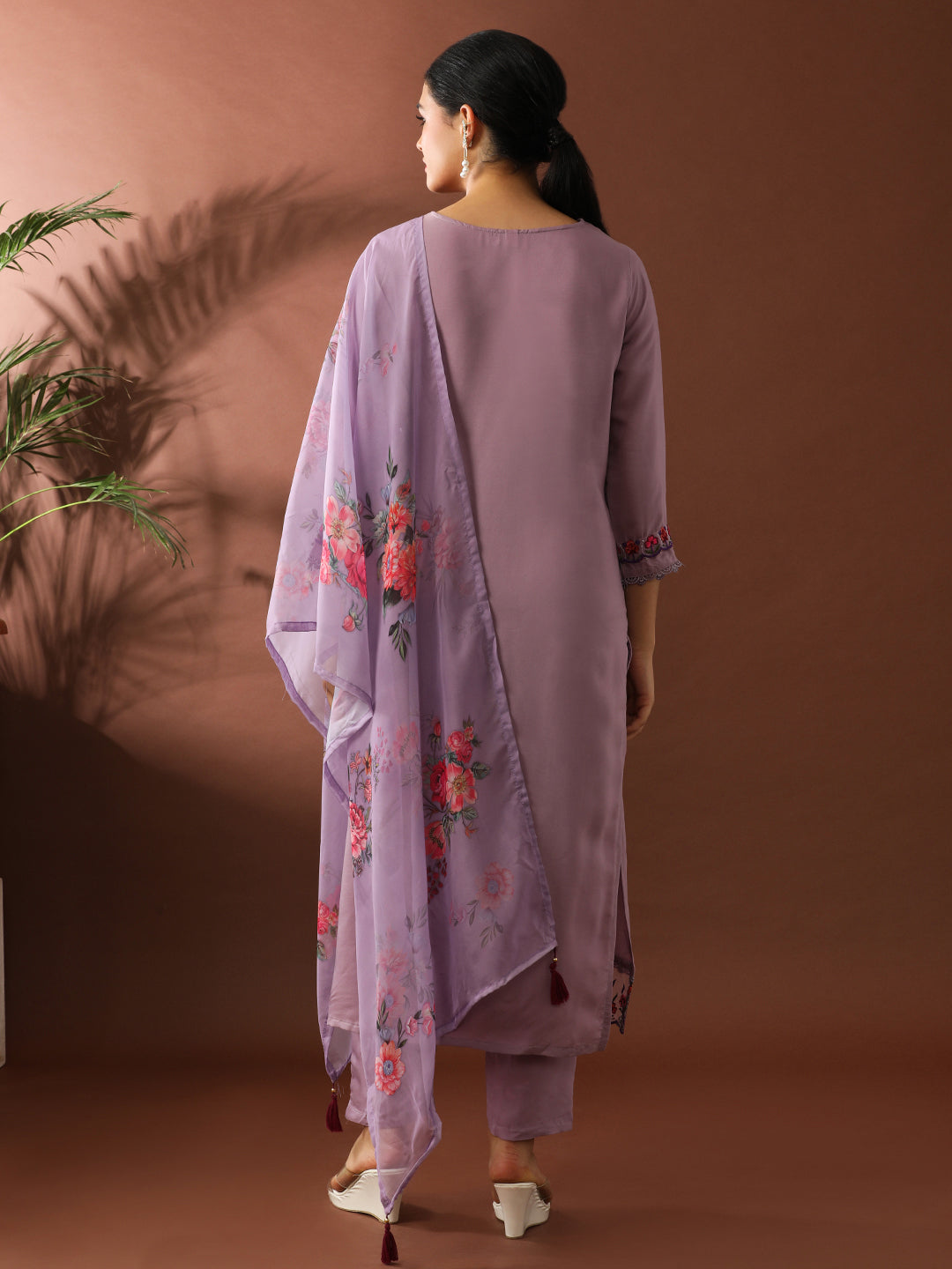 Floral Embroidered Straight Kurta & Trousers Sets