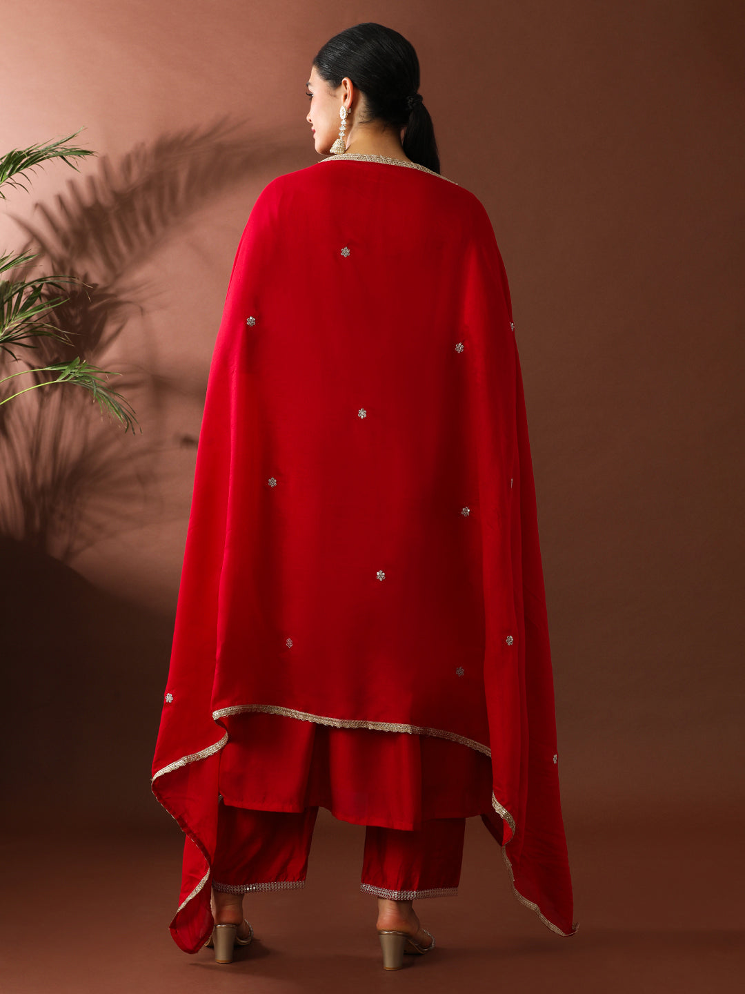 Floral Embroidered A-Line Silk Blend Kurta & Trousers Sets