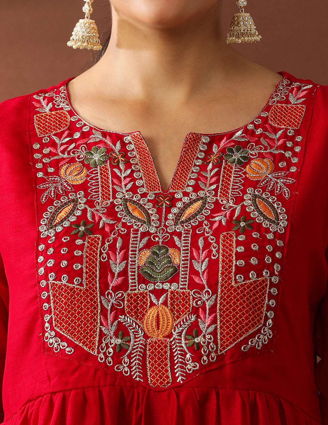 Floral Embroidered A-Line Silk Blend Kurta & Trousers Sets