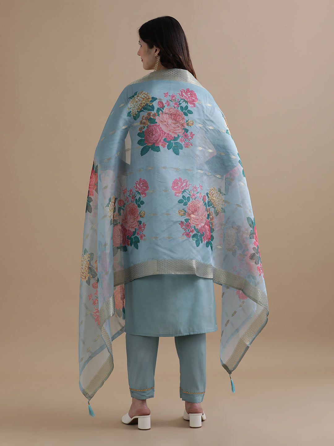 Embroidered Chanderi Cotton Ethnic Motifs Kurta Sets With Dupatta