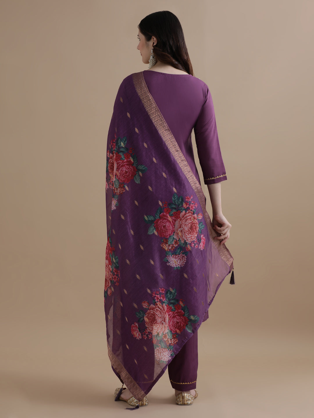 Embroidered Chanderi Cotton Ethnic Motifs Kurta Sets With Dupatta