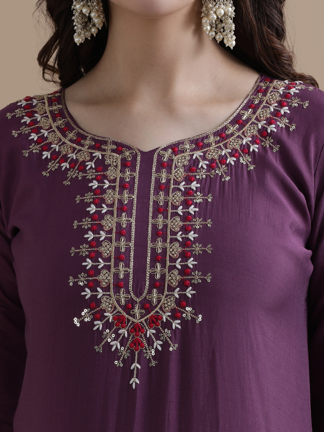 Embroidered Chanderi Cotton Ethnic Motifs Kurta Sets With Dupatta