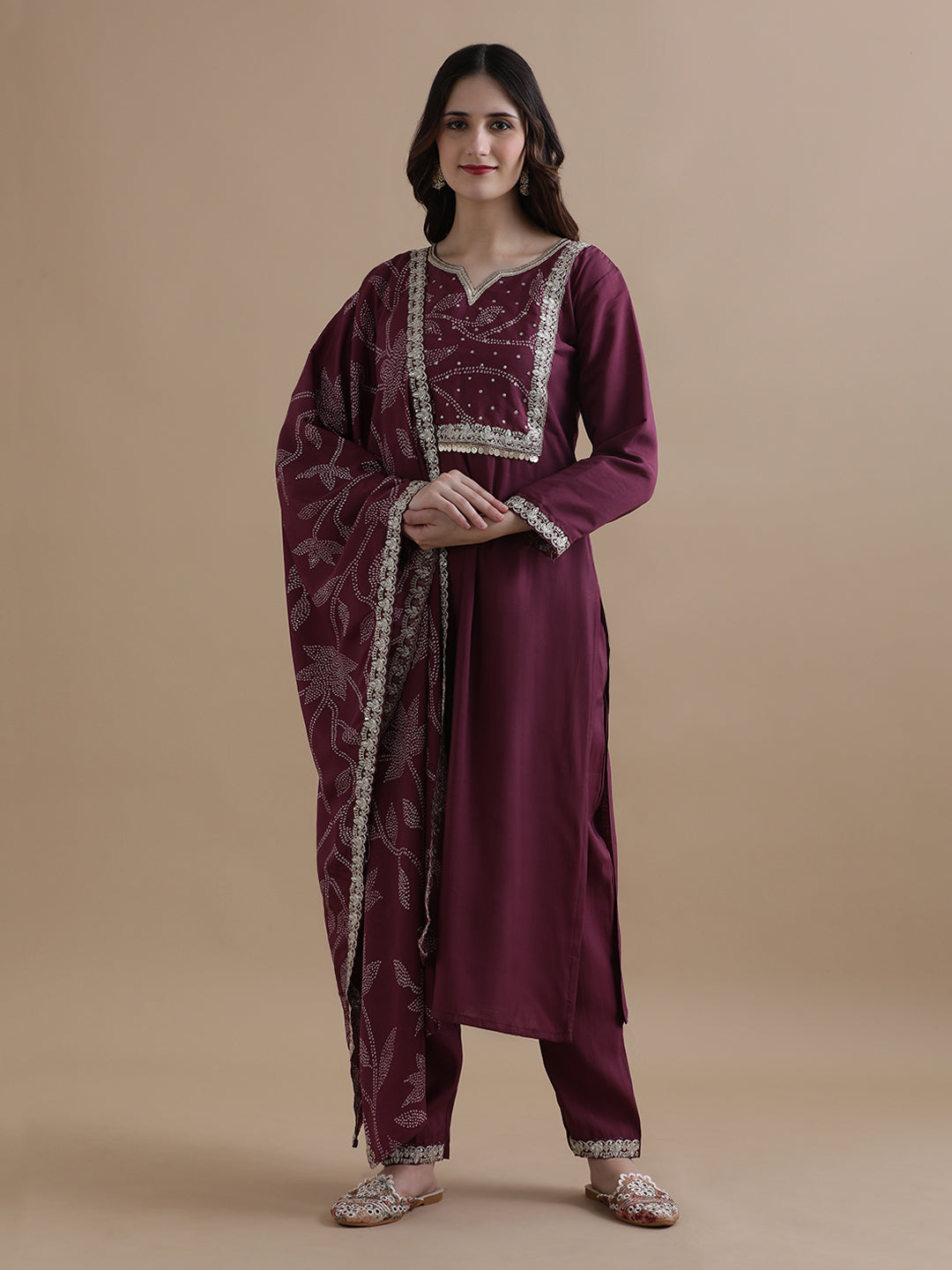 Embroidered Chanderi Cotton Ethnic Motifs Kurta Sets With Dupatta