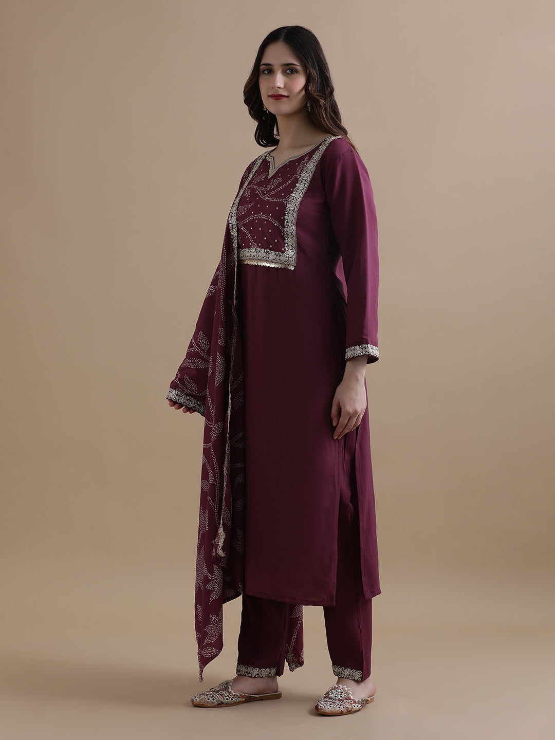 Embroidered Chanderi Cotton Ethnic Motifs Kurta Sets With Dupatta