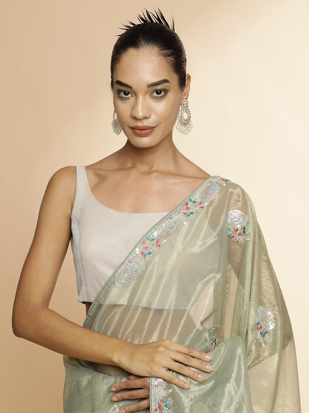 Green Net Party Wear Sequin Work Saree