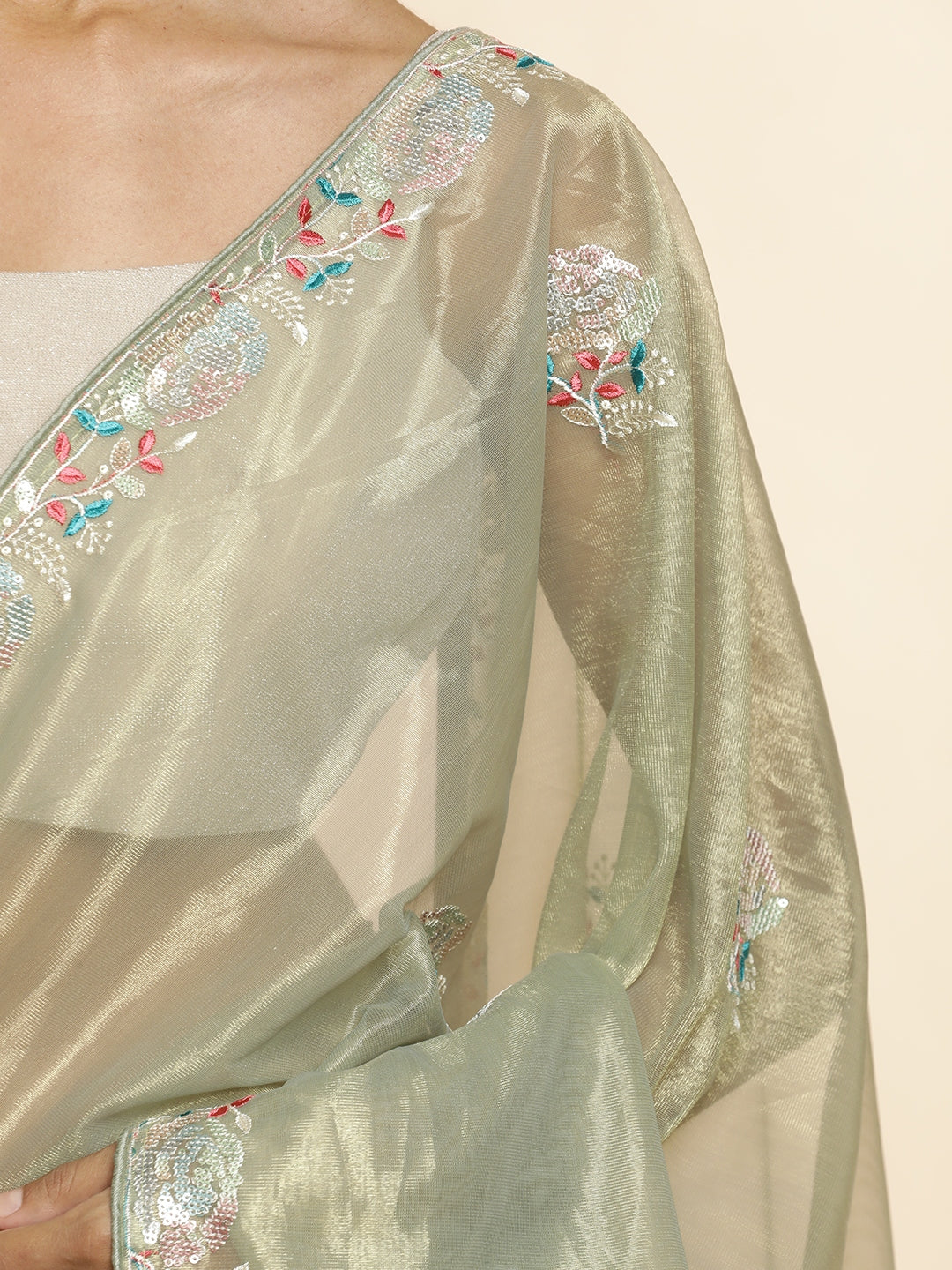 Green Net Party Wear Sequin Work Saree