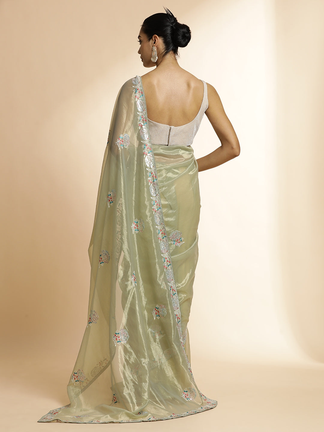 Green Net Party Wear Sequin Work Saree