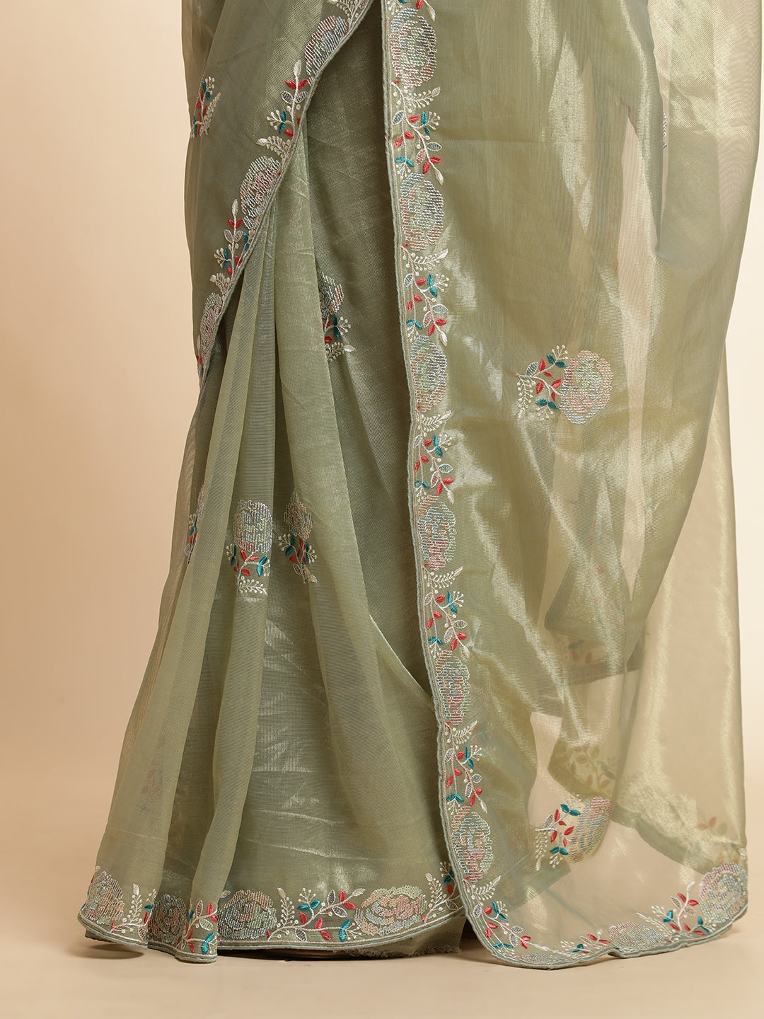 Green Net Party Wear Sequin Work Saree