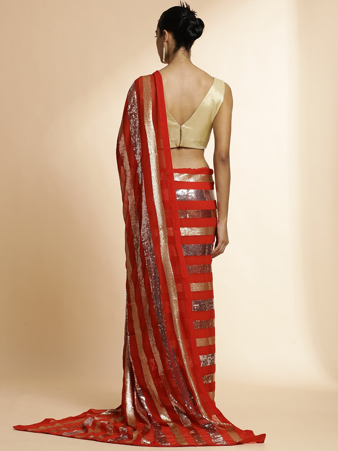 Red Pure Georgette Sequin Work Heavy Saree