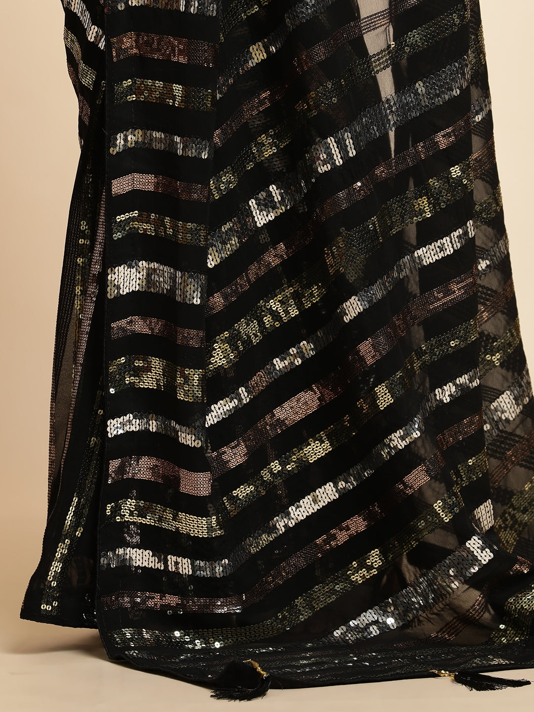 Georgette Sequin Embroidered Black Saree