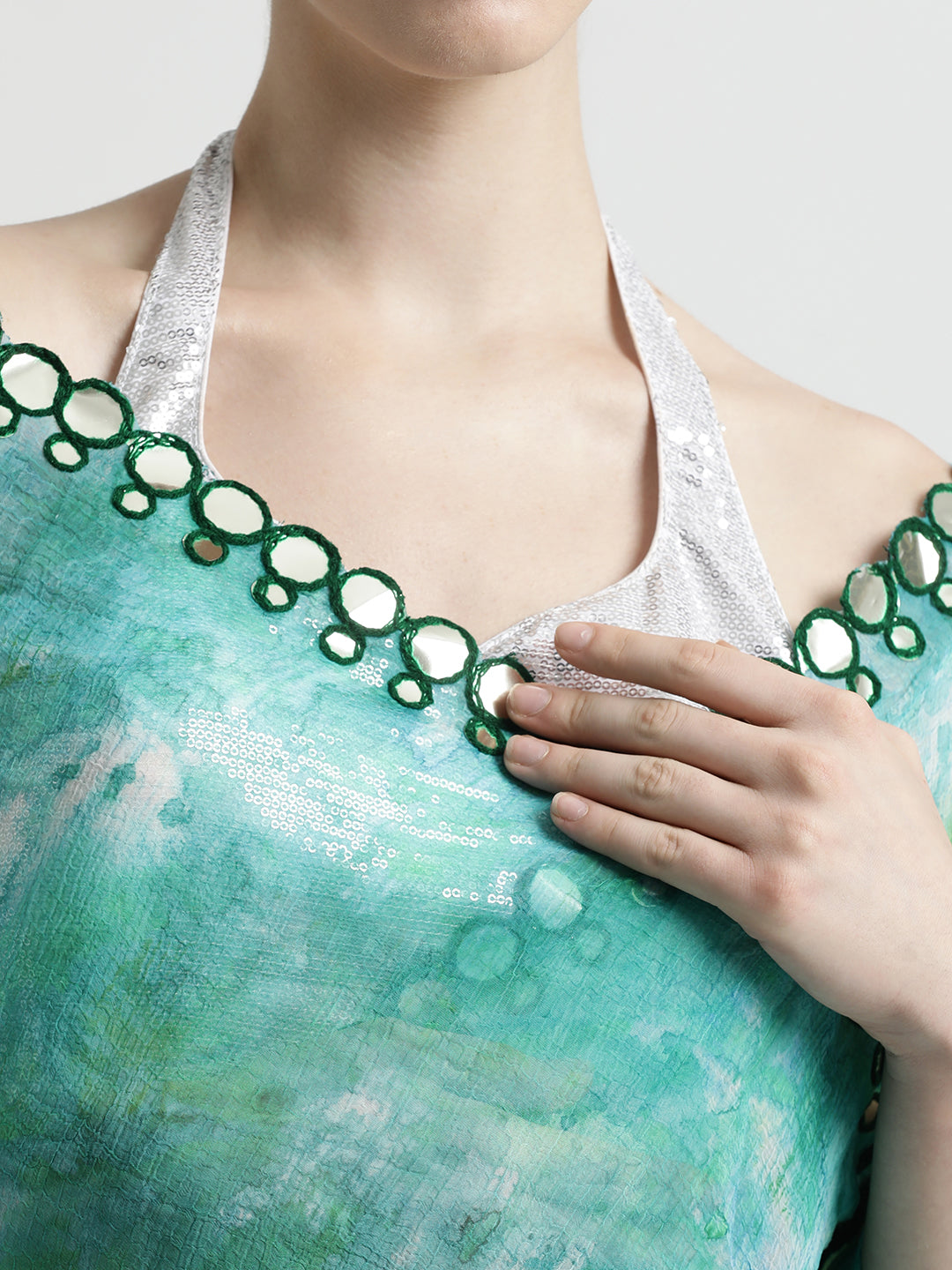 Pure Georgette Patola Mirror Green Tie-Dye Saree