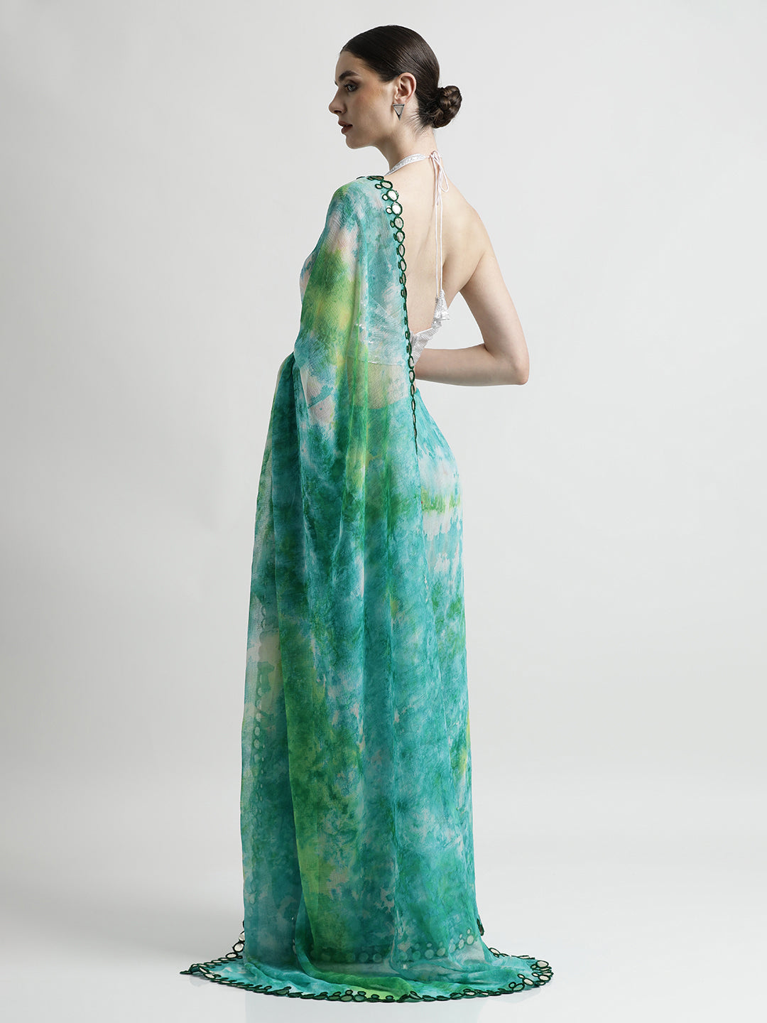 Pure Georgette Patola Mirror Green Tie-Dye Saree