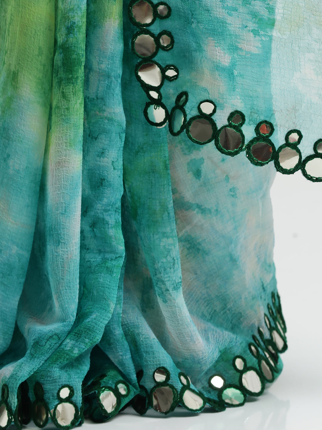 Pure Georgette Patola Mirror Green Tie-Dye Saree