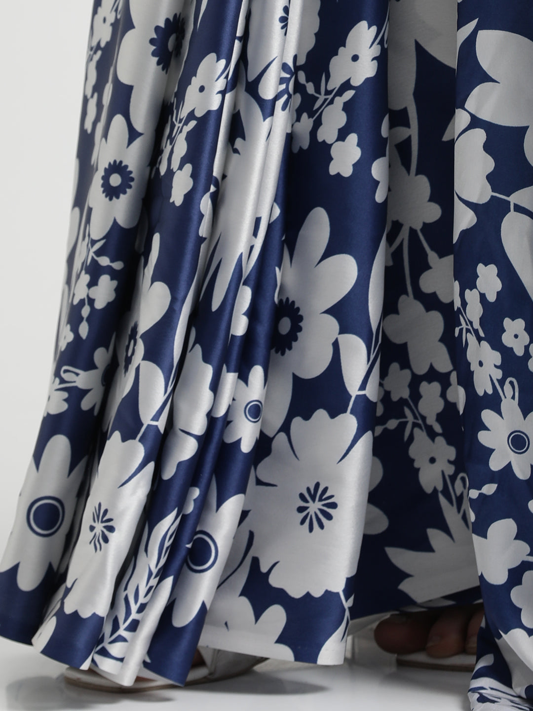 Blue Floral Printed Japan Silk Saree