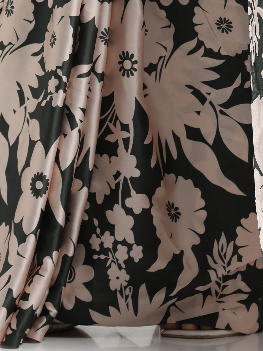 Olive Floral Printed Japan Silk Saree