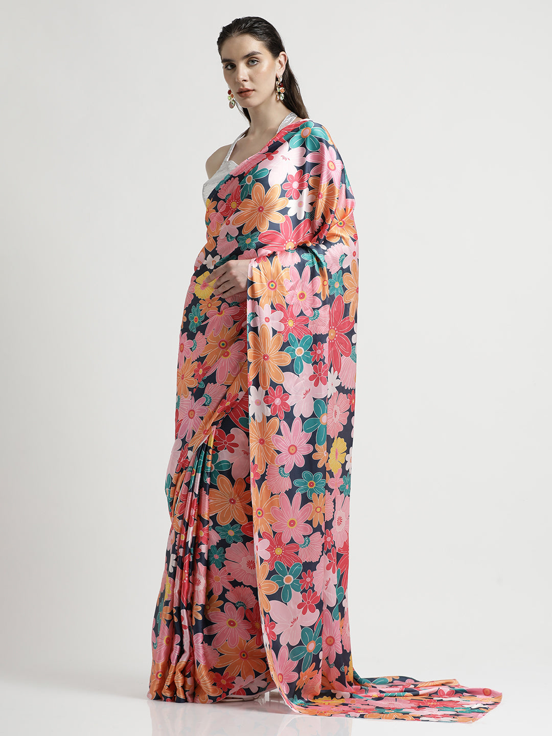 Floral Printed Japan Silk Saree