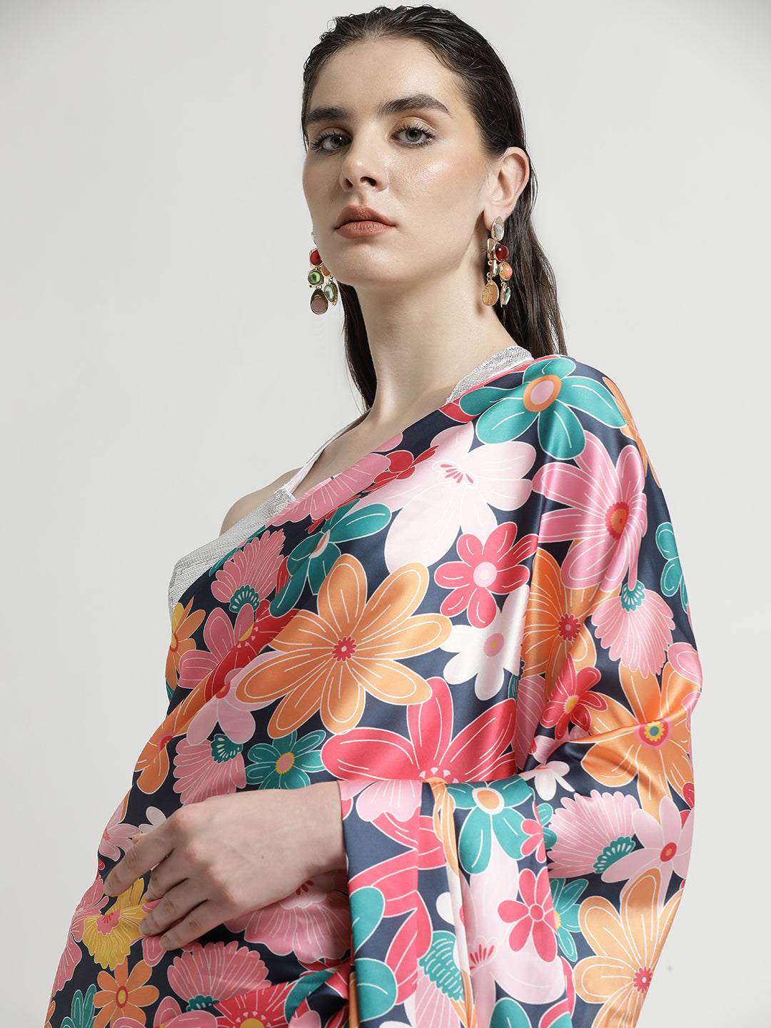 Floral Printed Japan Silk Saree