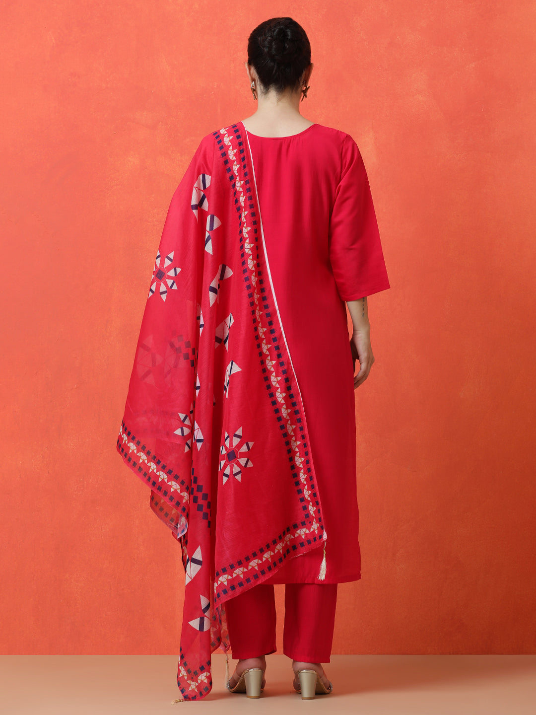 Solid Embroidered Straight Silk Blend Kurta & Trousers Sets
