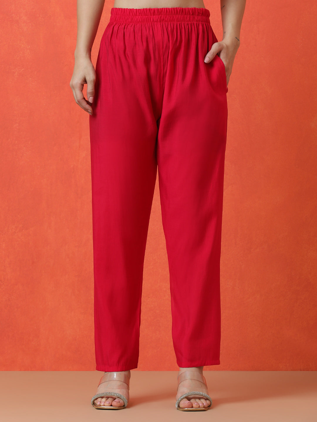 Solid Embroidered Straight Silk Blend Kurta & Trousers Sets