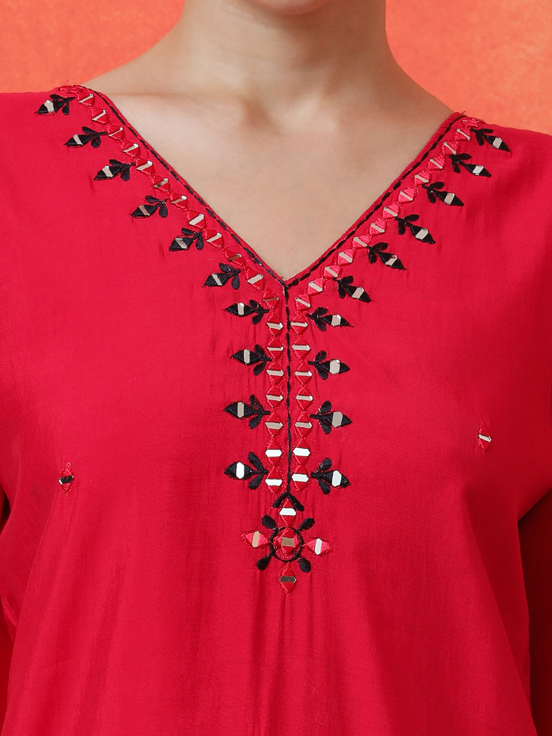 Solid Embroidered Straight Silk Blend Kurta & Trousers Sets