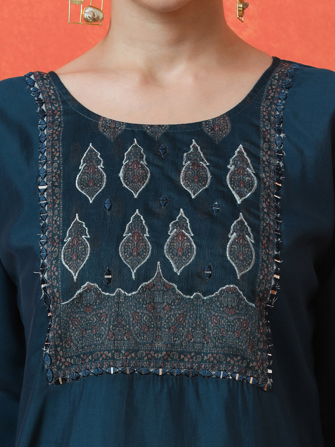 Floral Embroidered Straight Silk Blend Kurta & Trousers Sets