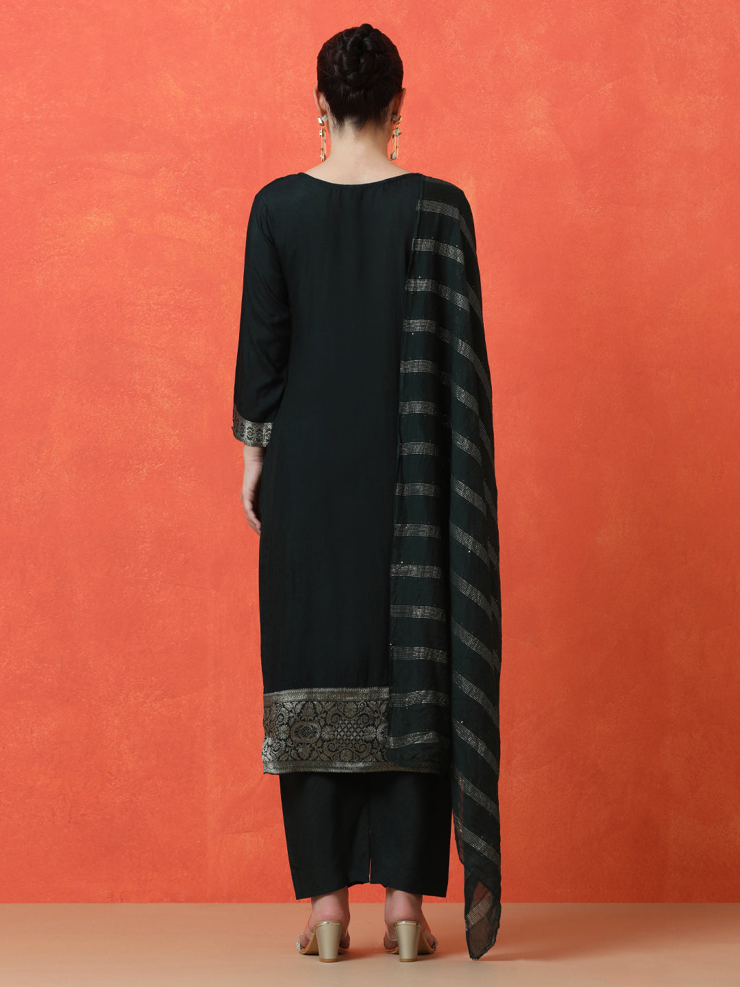 Floral Embroidered Straight Silk Blend Kurta & Trousers Sets