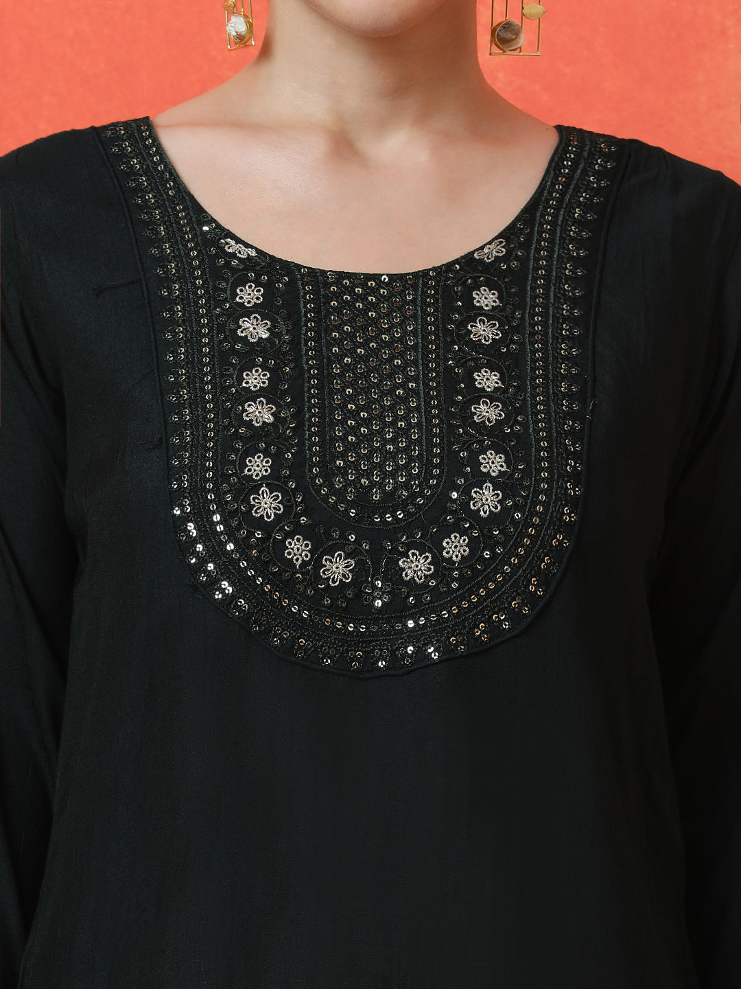 Floral Embroidered Straight Silk Blend Kurta & Trousers Sets