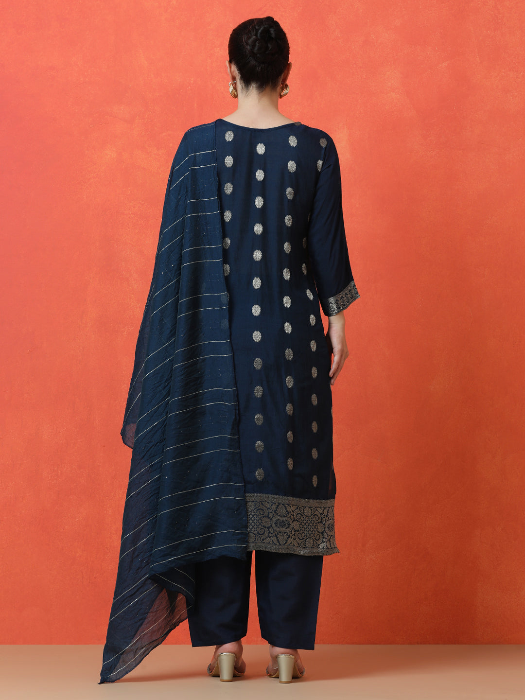 Floral Embroidered Straight Silk Blend Kurta & Trousers Sets