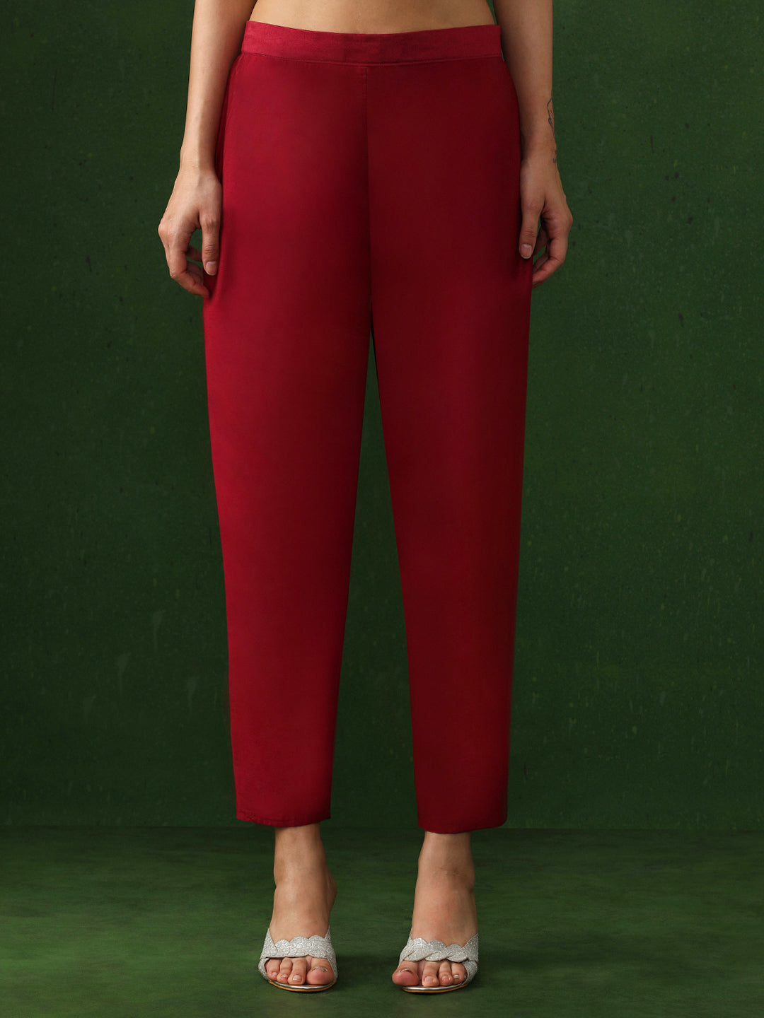 Floral Embroidered A-Line Silk Crepe Kurta & Trousers Sets