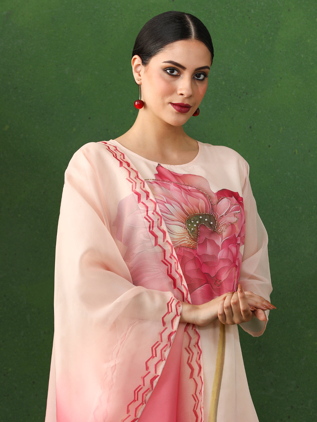 Floral Embroidered Straight Art Silk Kurta & Trousers Sets