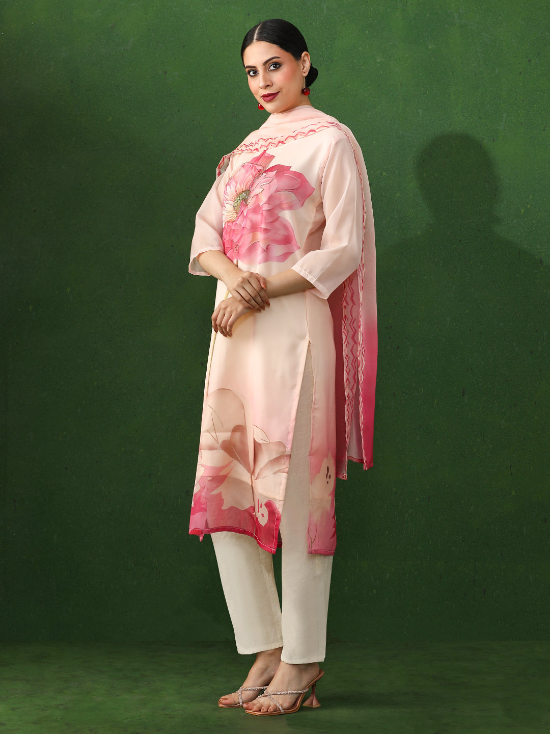 Floral Embroidered Straight Art Silk Kurta & Trousers Sets