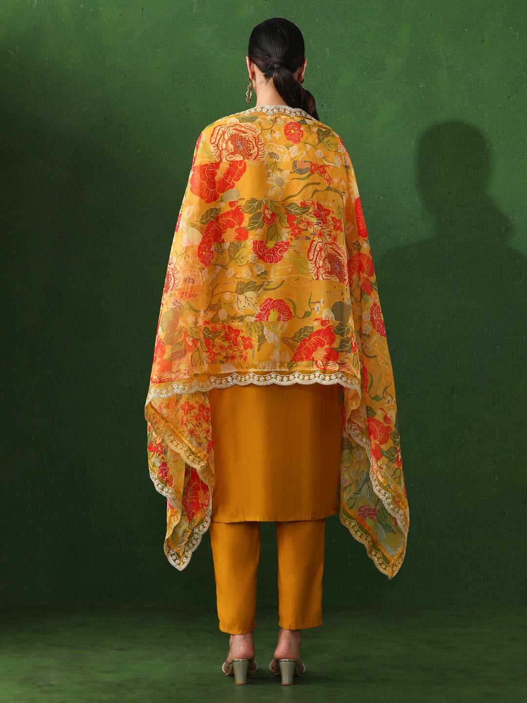 Floral Embroidered Straight Chanderi Silk Kurta & Trousers Sets