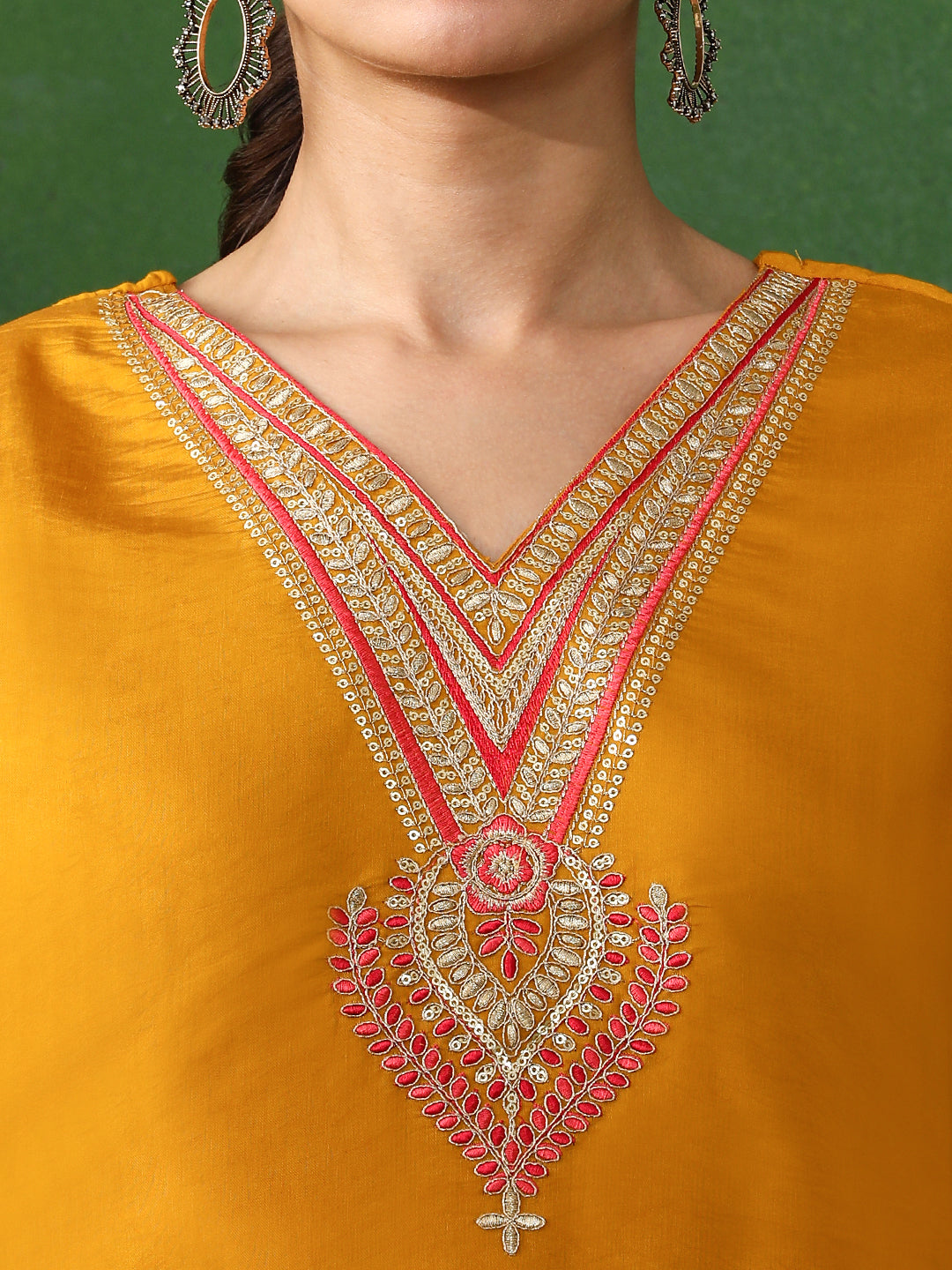 Floral Embroidered Straight Chanderi Silk Kurta & Trousers Sets