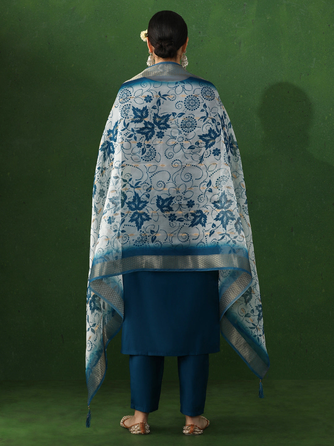 Floral Embroidered Straight Silk Blend Kurta & Trousers Sets