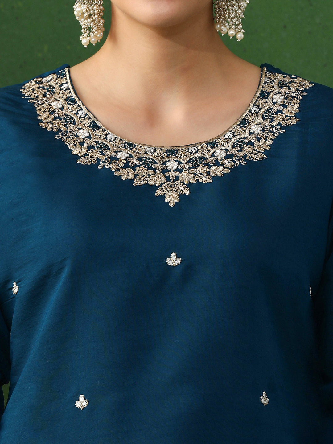 Floral Embroidered Straight Silk Blend Kurta & Trousers Sets