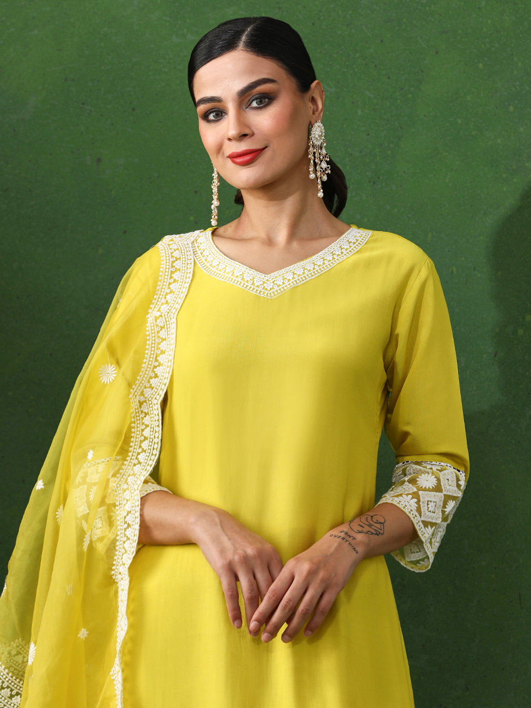 Floral Embroidered Straight Chanderi Silk Kurta & Trousers Sets