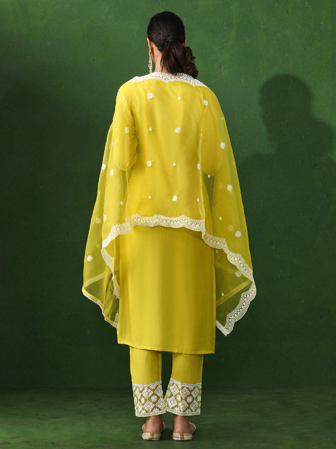 Floral Embroidered Straight Chanderi Silk Kurta & Trousers Sets