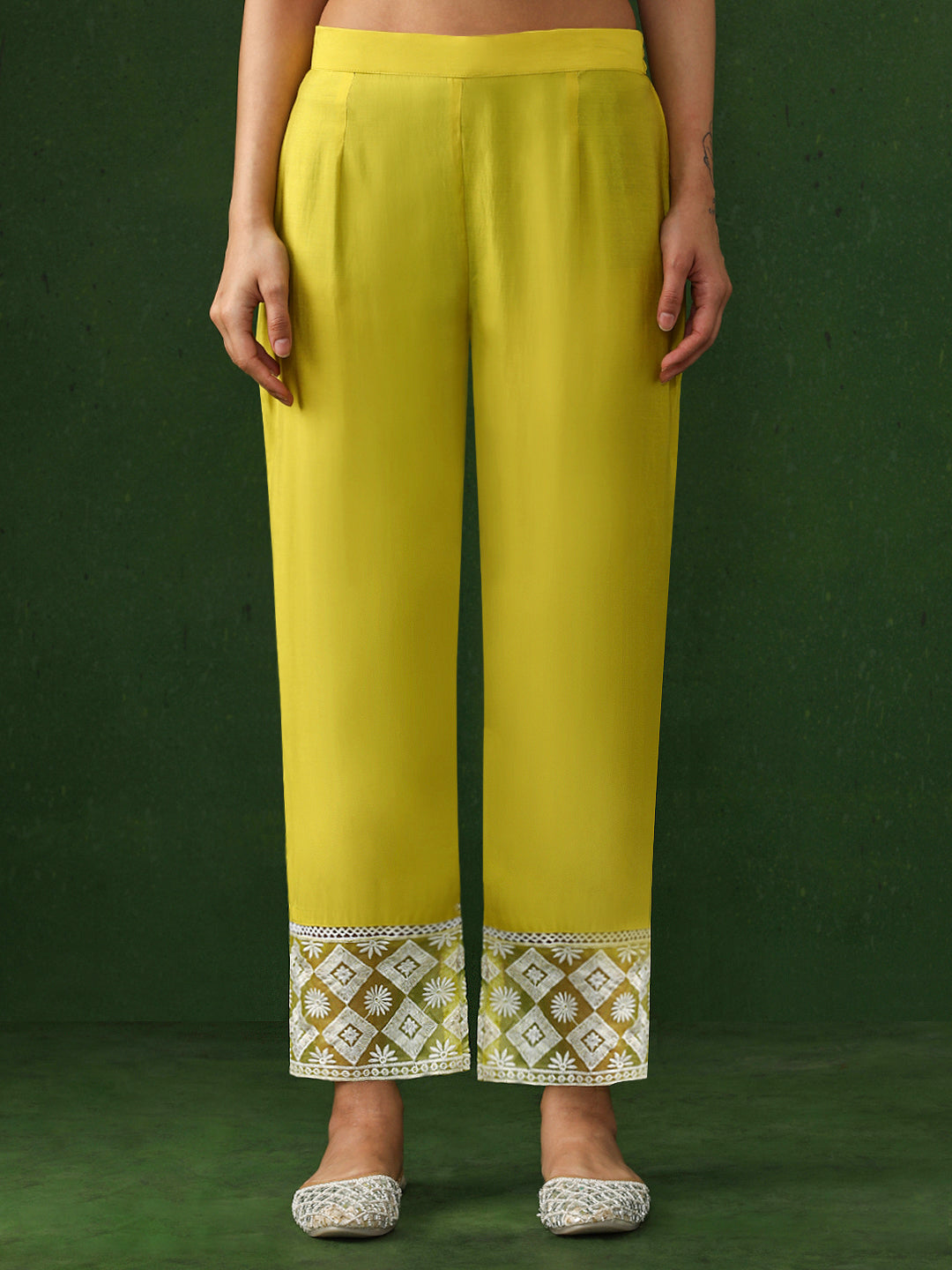 Floral Embroidered Straight Chanderi Silk Kurta & Trousers Sets